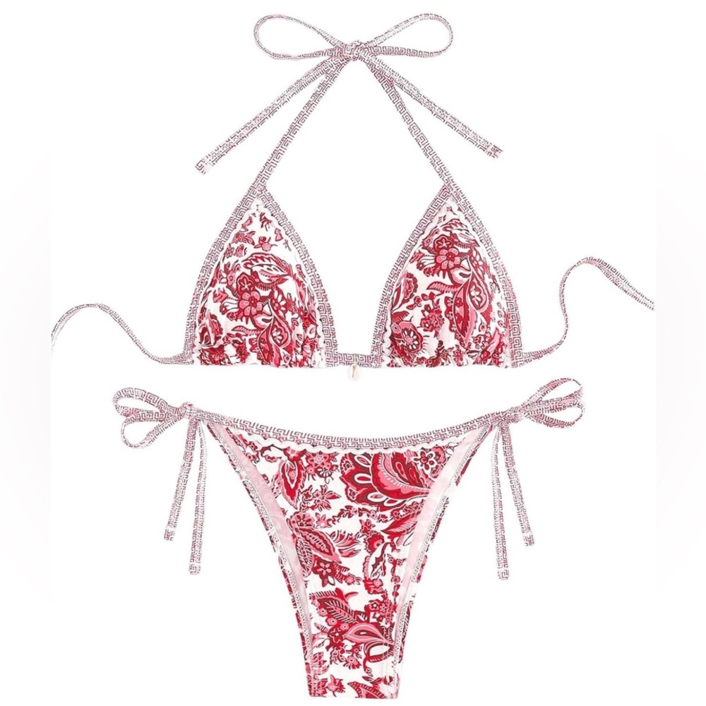Red Paisley Bikini Set